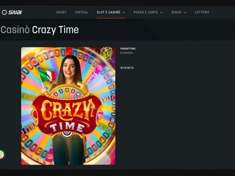 Withdrawal of Crazy Time winnings at Snai Casino